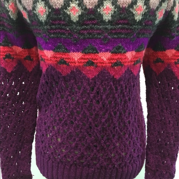American Eagle Outfitters Women Cable Knit Sweater Purple Tribal Wool Blend S - Picture 11 of 12